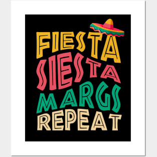 Fiesta Siesta Margs Repeat Cinco de Mayo Bachelorette Party Posters and Art